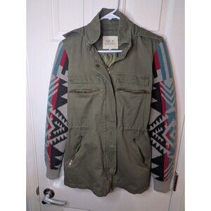 Thread & Supply Jacket Womens M Cargo Utility Green Hooded Aztec Knit Sleeves